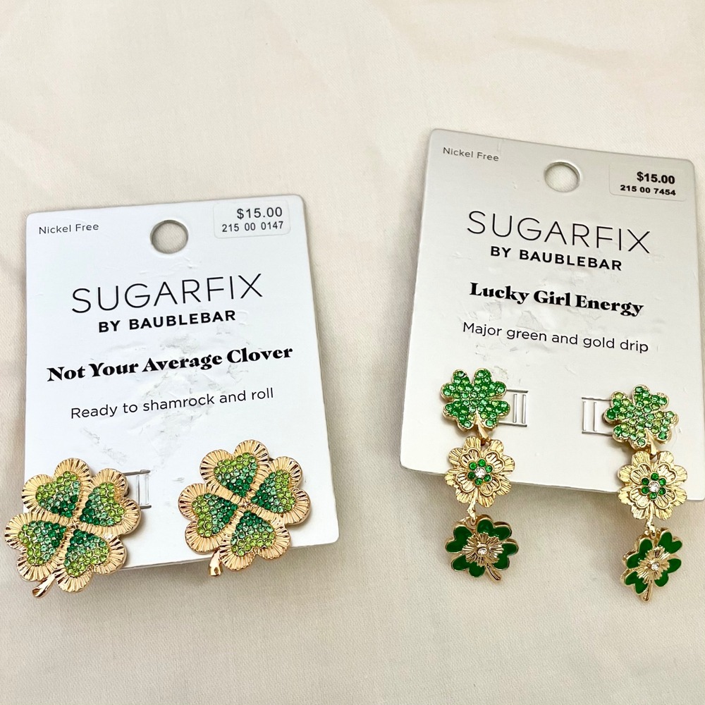 Sugarfix by BaubleBar St Patricks Day Shamrock Clover Earring Set 2 Pairs Green